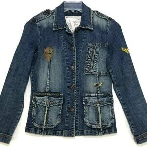 ChiQle Denim Architect Military Embellished Jean Jacket